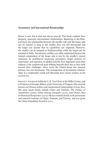 Asymmetry And International Relationships Brantly Womack
