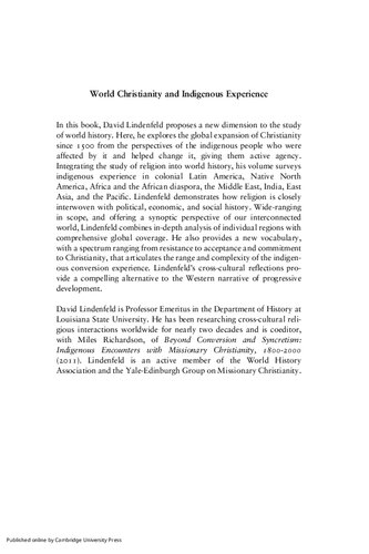 World Christianity And Indigenous Experience A Global History 15002000 David Lindenfeld