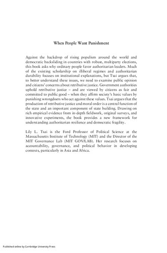 When People Want Punishment Retributive Justice And The Puzzle Of Authoritarian Popularity 1st Lily L Tsai