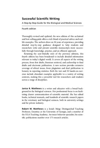 Successful Scientific Writing A Stepbystep Guide For The Biological And Medical Sciences 4th Edition Janice R Matthews