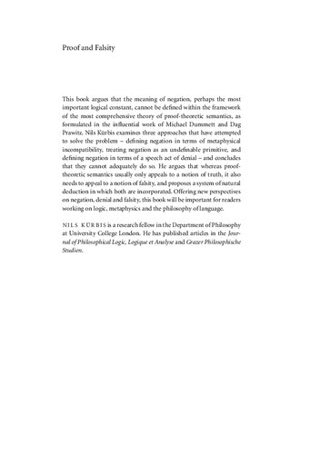 Proof And Falsity A Logical Investigation 1st Edition Nils Krbis