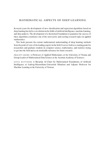 Mathematical Aspects Of Deep Learning Philipp Grohs Gitta Kutyniok