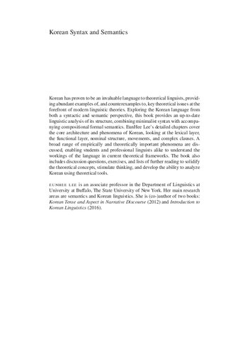 Korean Syntax And Semantics Eunhee Lee