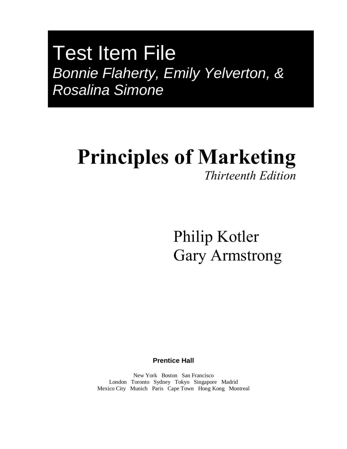 Principles Of Marketing Test Bank 13th Philip Kotler Gary Armstrong