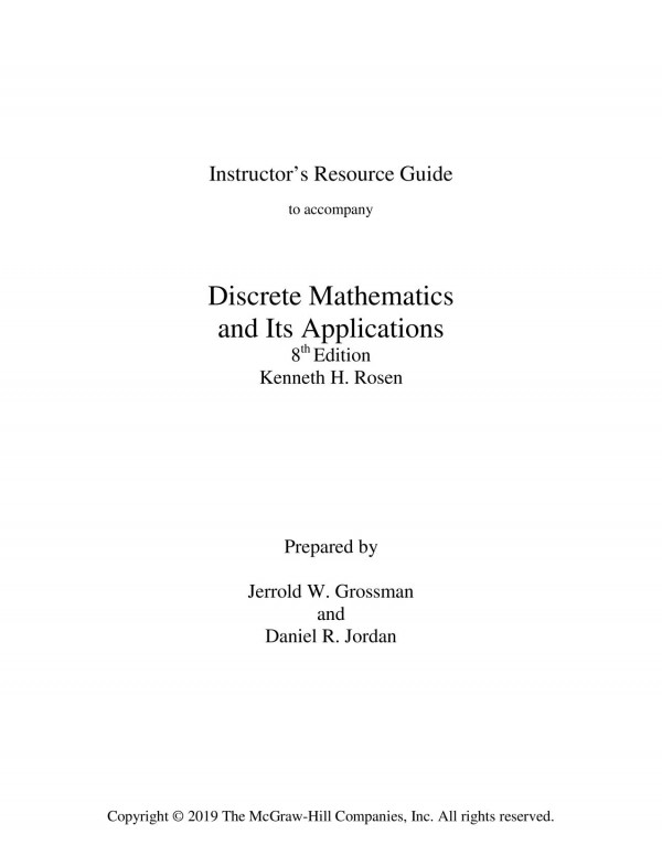 Instructors Resource Guide To Accompany Discrete Mathematics And Its Applications 8e 8th Kenneth H Rosen Jerrold W Grossman