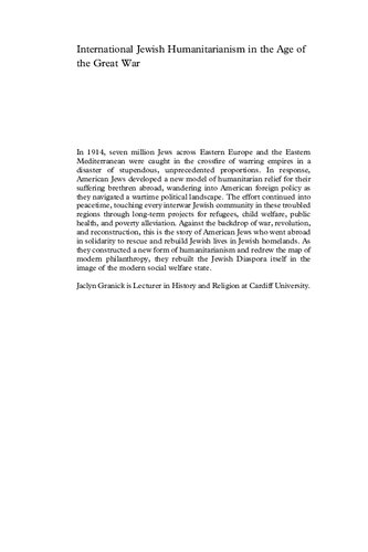 International Jewish Humanitarianism In The Age Of The Great War 1st Jaclyn Granick