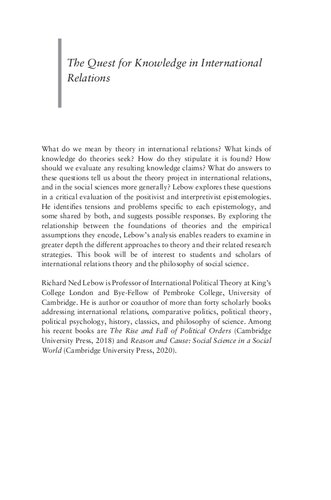 The Quest For Knowledge In International Relations How Do We Know Richard Ned Lebow