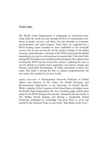 Trade Links New Rules For A New World James Bacchus