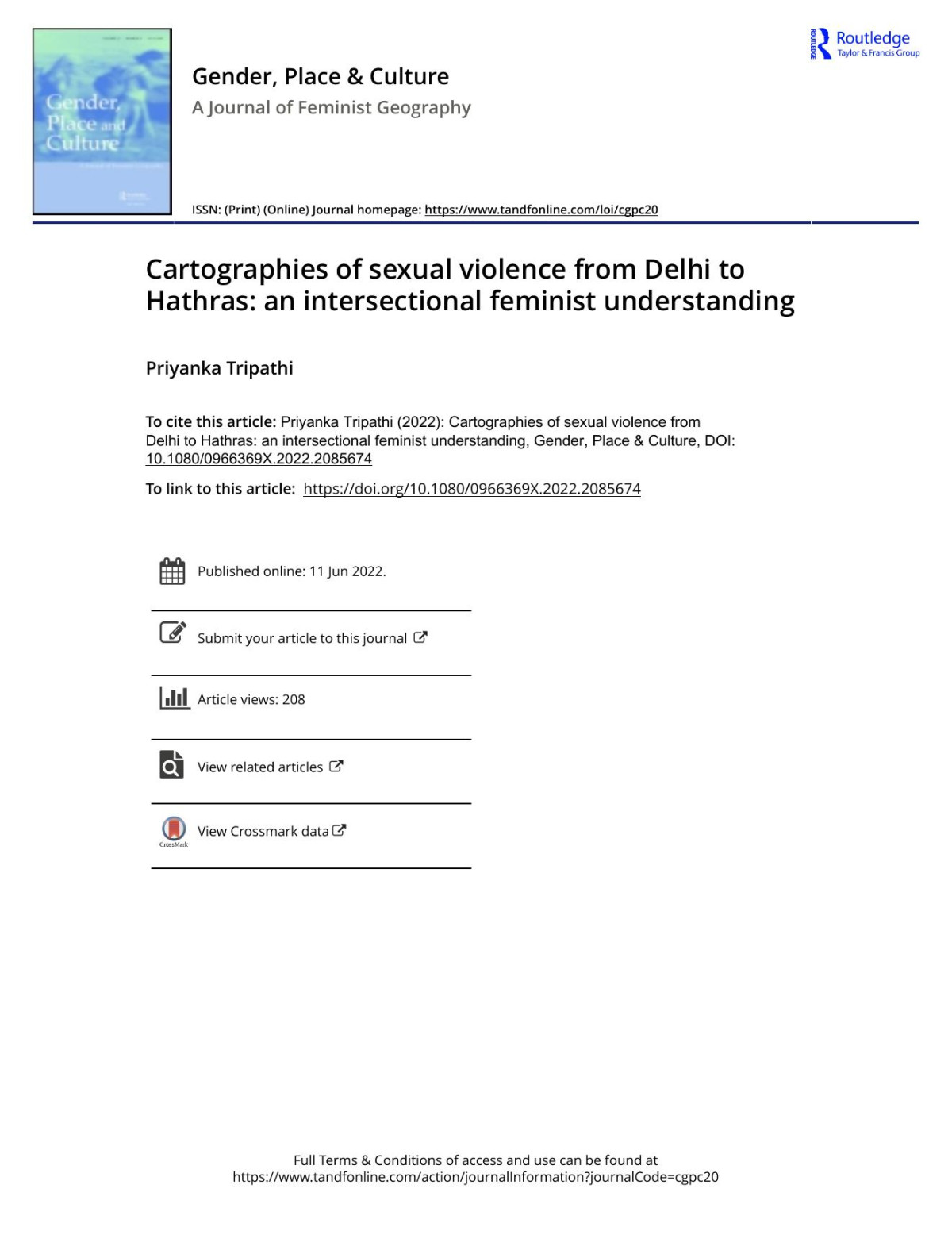 Cartographies Of Sexual Violence From Delhi To Hathras An Intersectional Feminist Understanding Tripathi Priyanka