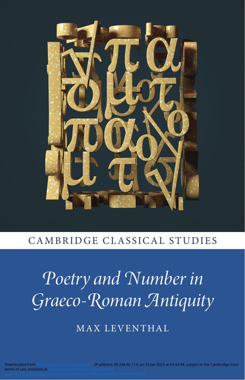 Poetry And Number In Graecoroman Antiquity Max Leventhal