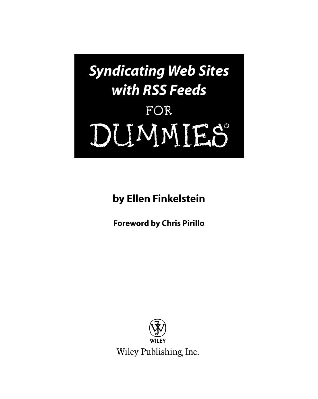 Syndicating Web Sites With Rss Feeds For Dummies Ellen Finkelstein
