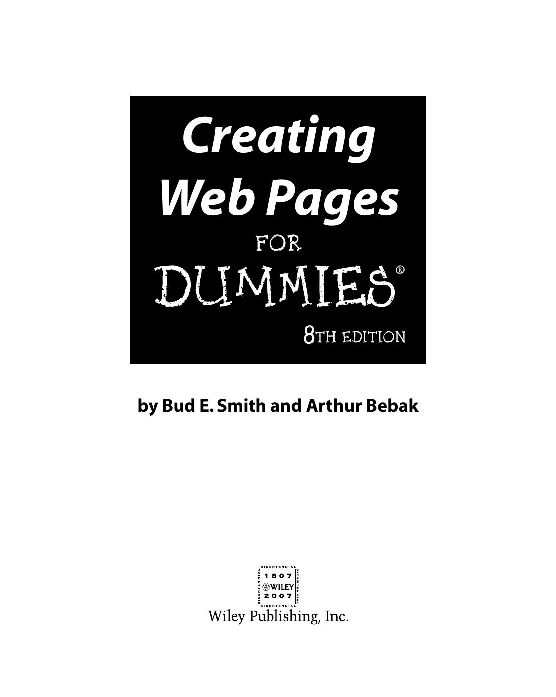 Creating Web Pages For Dummies 8th Edition Bud E Smith Arthur Bebak