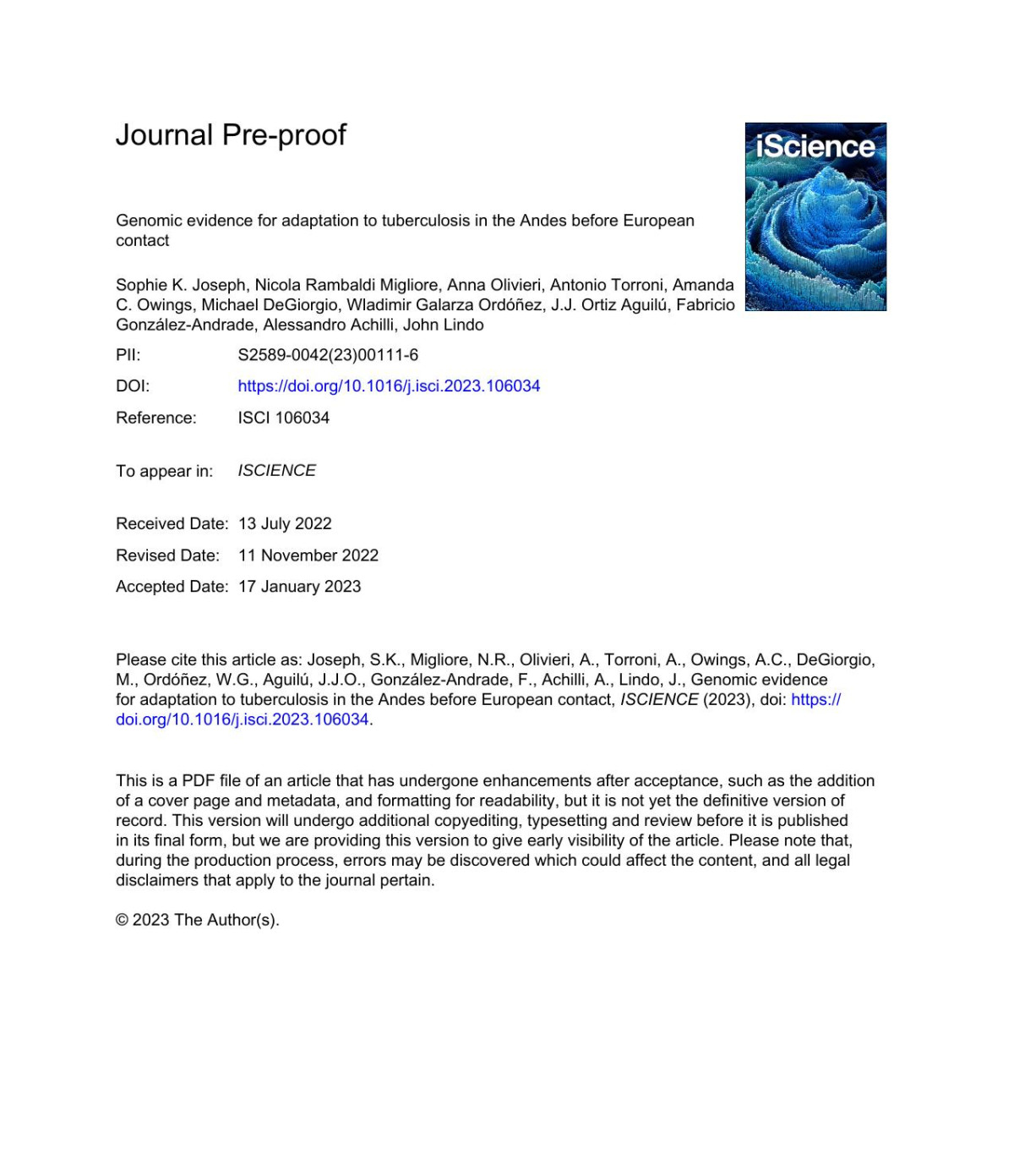 Genomic Evidence For Adaptation To Tuberculosis In The Andes Before European Contact Sophie K Joseph Nicola Rambaldi Migliore Anna Olivieri Antonio Torroni Amanda C Owings Michael Degiorgio Wladimir Galarza Ordez Jj Ortiz Aguil Fabricio Gonzlezandrade Alessandro Achilli John Lindo