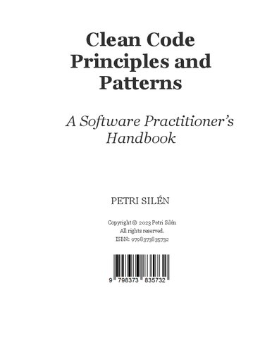 Clean Code Principles And Patterns A Software Practitioners Handbook 1 No Cover Petri Siln