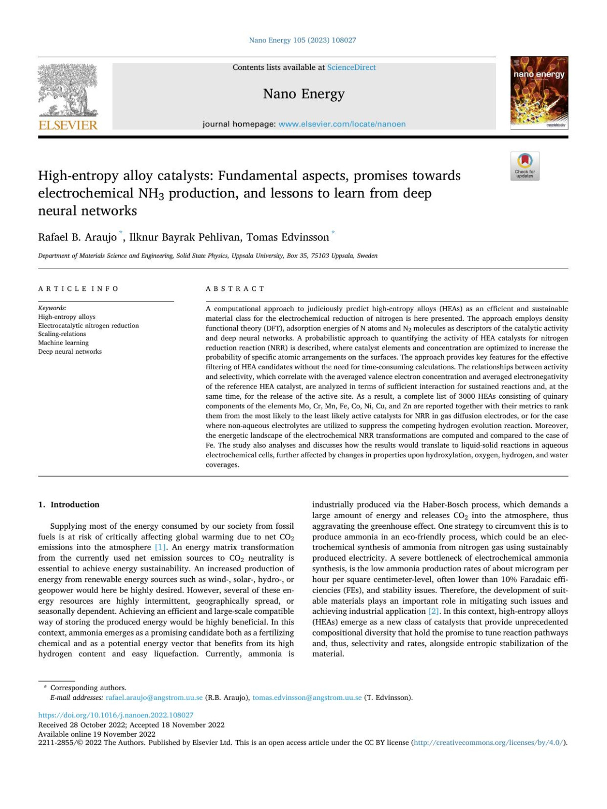 Highentropy Alloy Catalysts Fundamental Aspects Promises Towards Electrochemical Nh3 Production And Lessons To Learn From Deep Neural Networks Rafael B Araujo