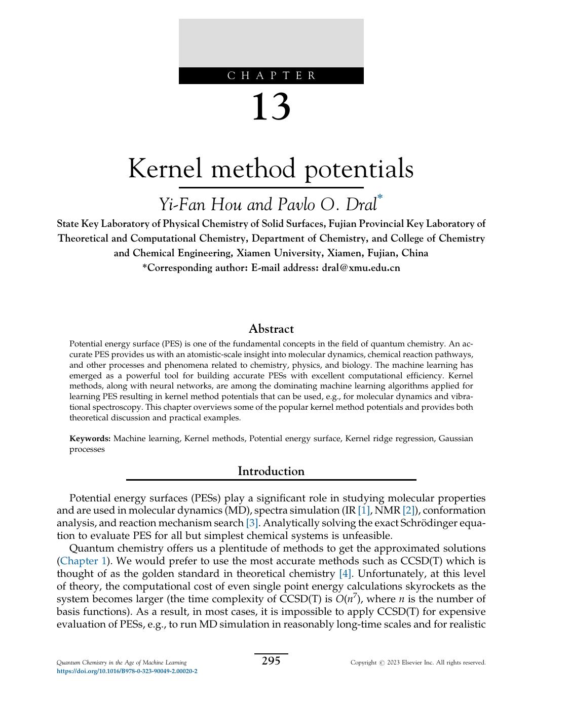 Chapter 13 Kernel Method Potentials Yifan Hou Pavlo O Dral