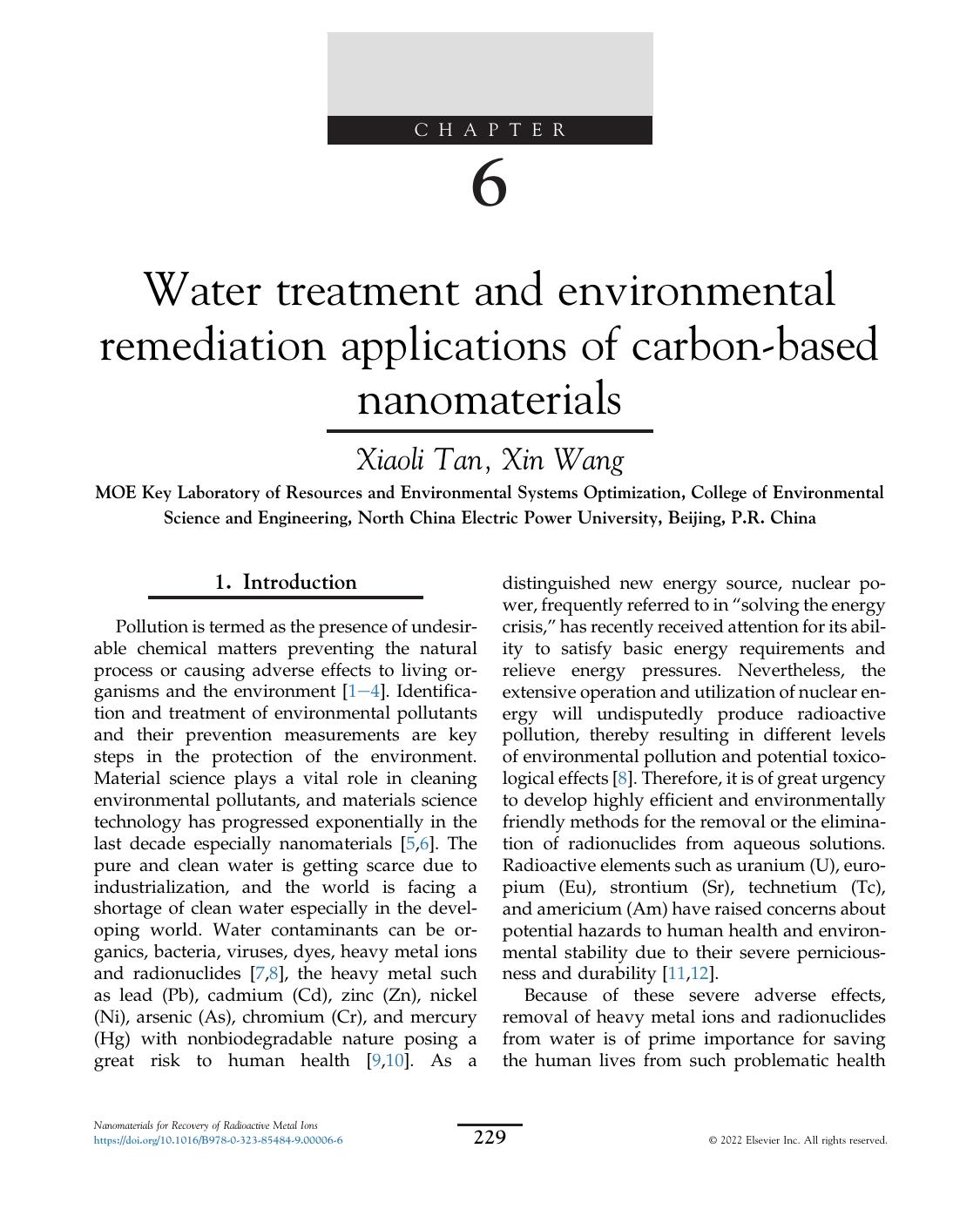 Chapter 6 Water Treatment And Environmental Remediation Applications Of Carbonbased Nanomaterials Xiaoli Tan Xin Wang