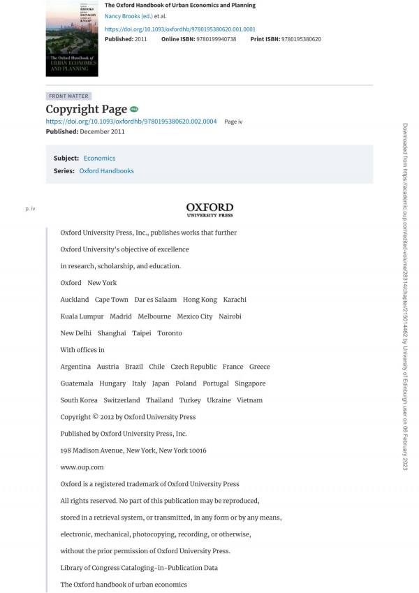 The Oxford Handbook Of Urban Economics And Planning Nancy Brooksed Et Al