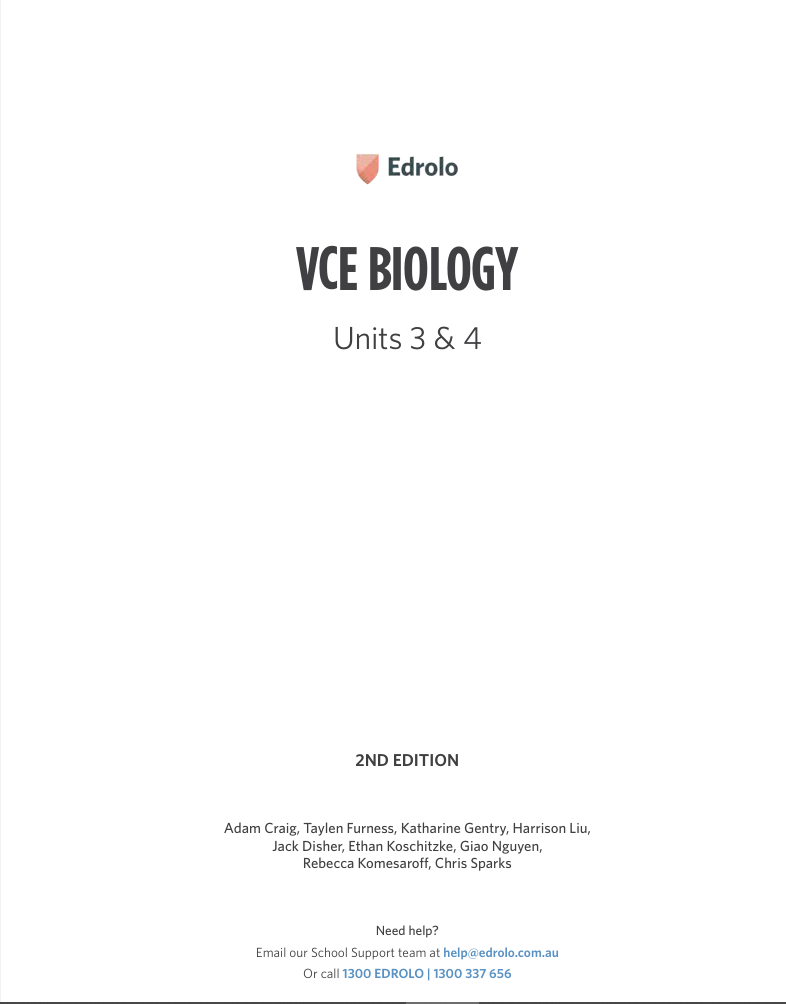 Edrolo Vce Biology Units 3 4 2nd Edition Adam Craig Taylen Furness