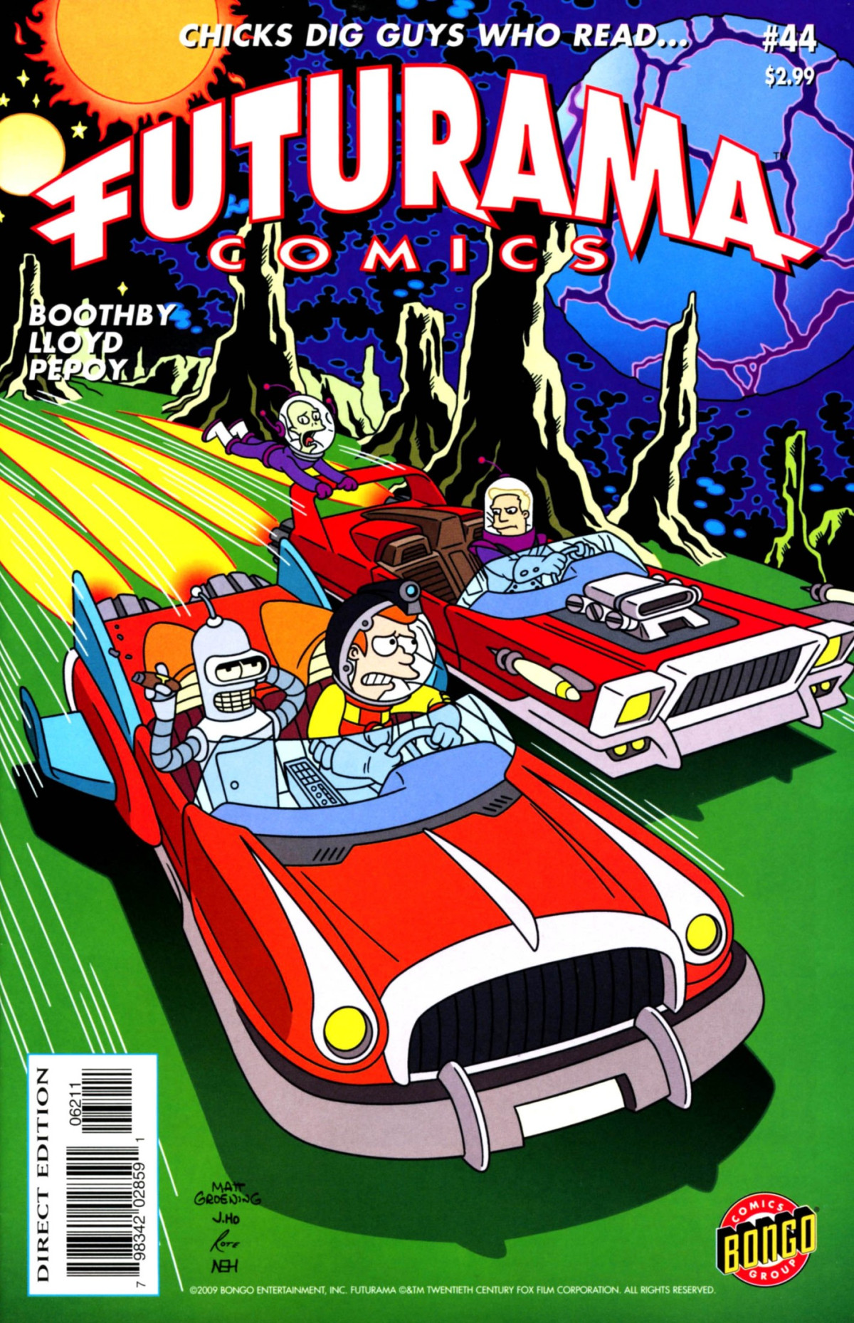 Futurama Comics 44 The Fry And The Furious Andrew Pepoy Bill Morrison Ian Boothby James Lloyd Jason Ho Karen Bates Matt Groening Mike Rote Nathan Hamill