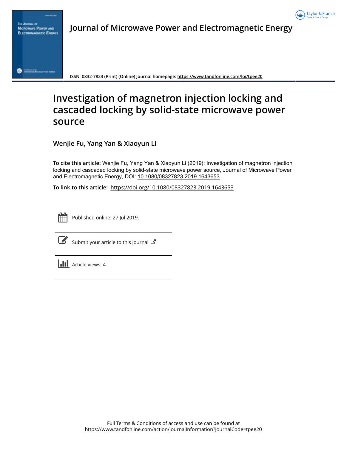 Investigation Of Magnetron Injection Locking And Cascaded Locking By Solidstate Microwave Power Source Fu Wenjie Yan Yang Li Xiaoyun
