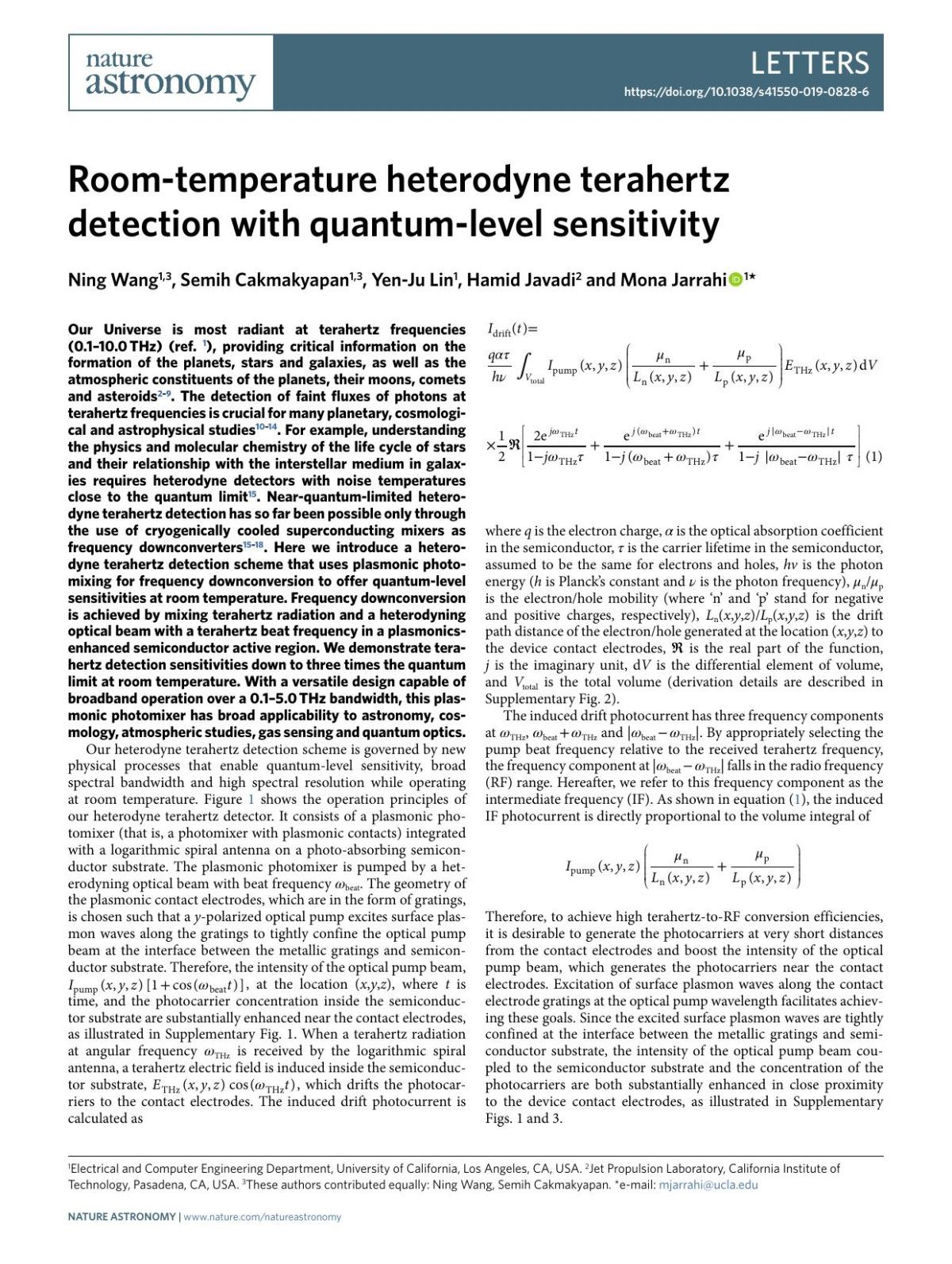 Roomtemperature Heterodyne Terahertz Detection With Quantumlevel Sensitivity Ning Wang Semih Cakmakyapan Yenju Lin Hamid Javadi Mona Jarrahi