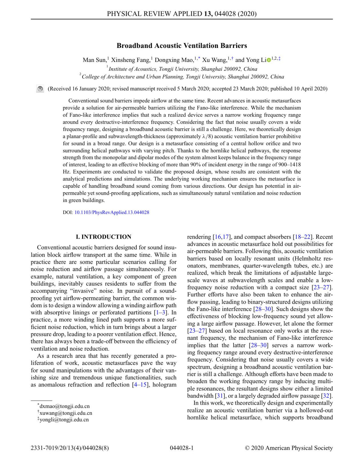 Broadband Acoustic Ventilation Barriers Sun Man Fang Xinsheng Mao Dongxing Wang Xu Li Yong