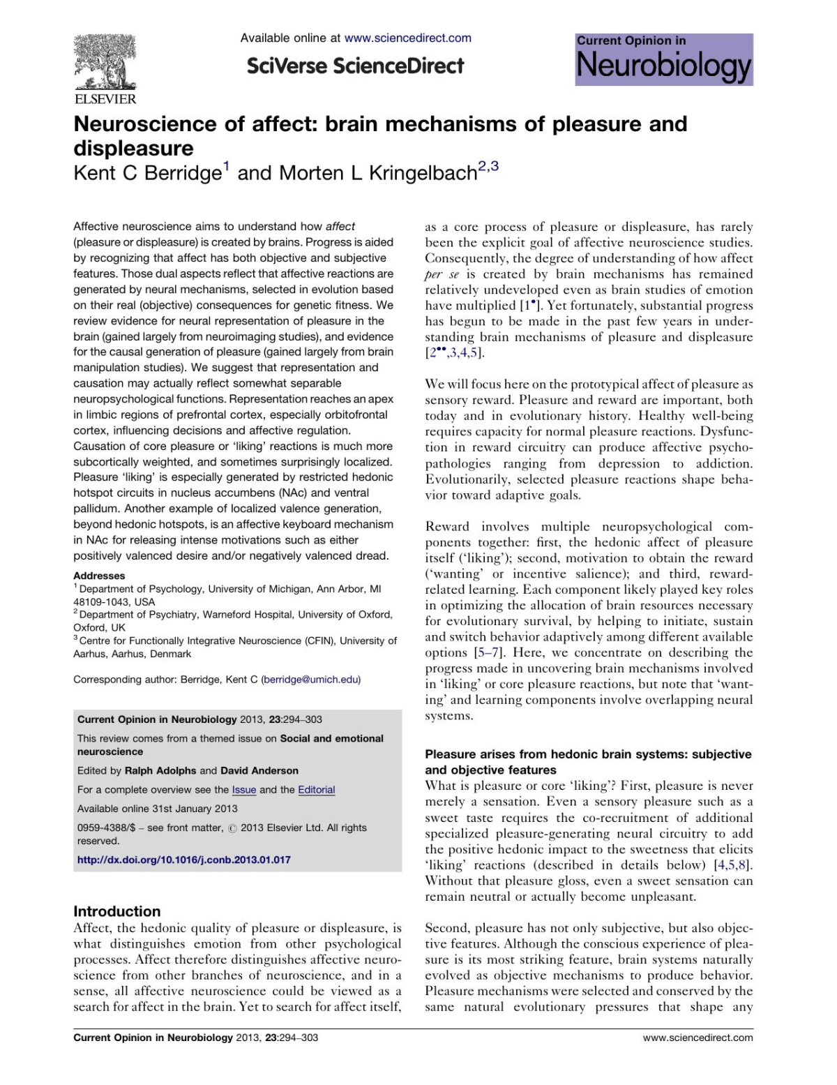 Neuroscience Of Affect Brain Mechanisms Of Pleasure And Displeasure Kent C Berridge Morten L Kringelbach
