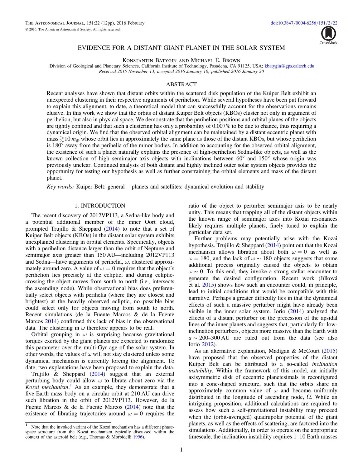 Evidence For A Distant Giant Planet In The Solar System Konstantin Batygin Michael E Brown