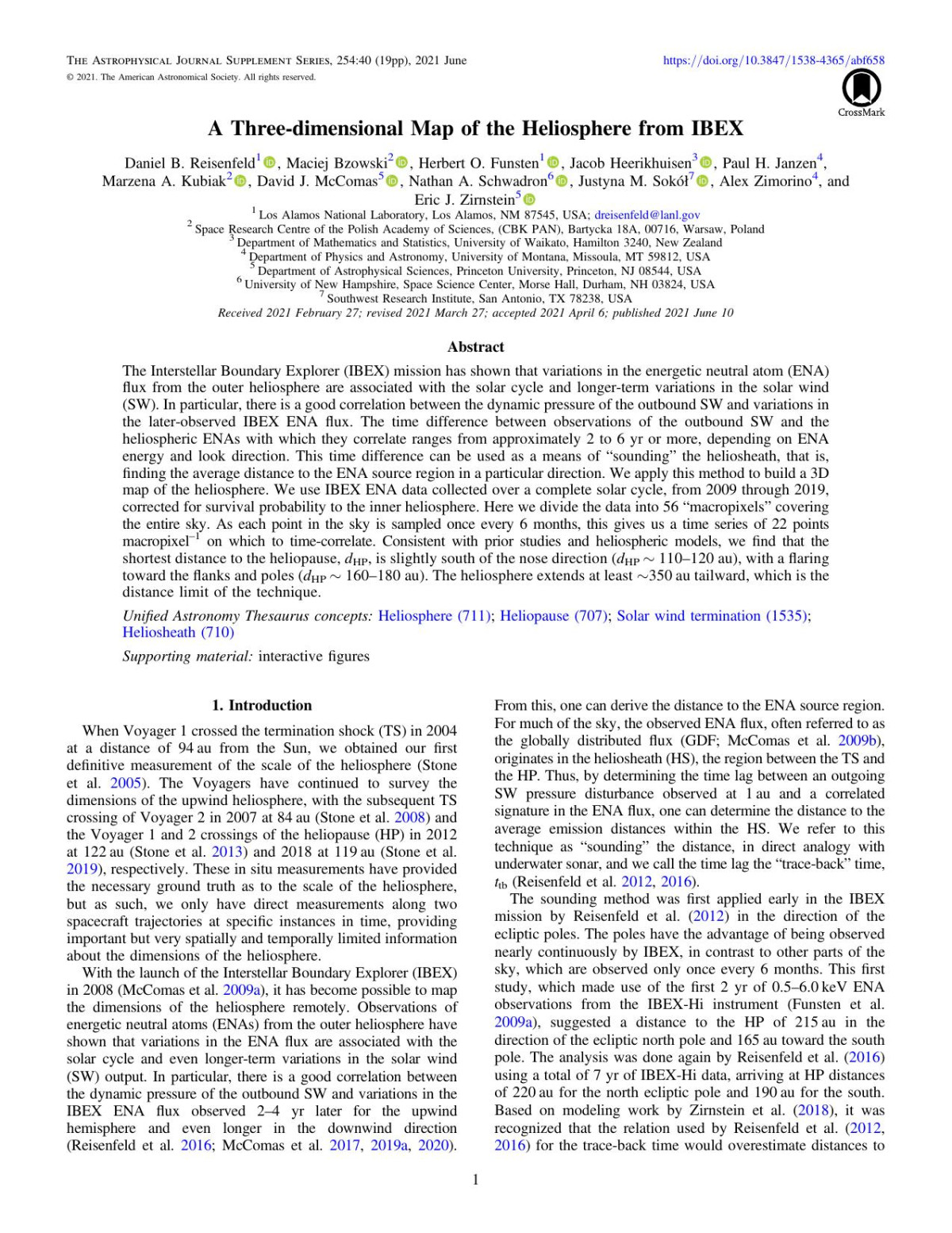 A Threedimensional Map Of The Heliosphere From Ibex Daniel B Reisenfeld Maciej Bzowski Herbert O Funsten Jacob Heerikhuisen Paul H Janzen Marzena A Kubiak David J Mccomas Nathan A Schwadron Justyna M Sok Alex Zimorino Eric J Zirnstein