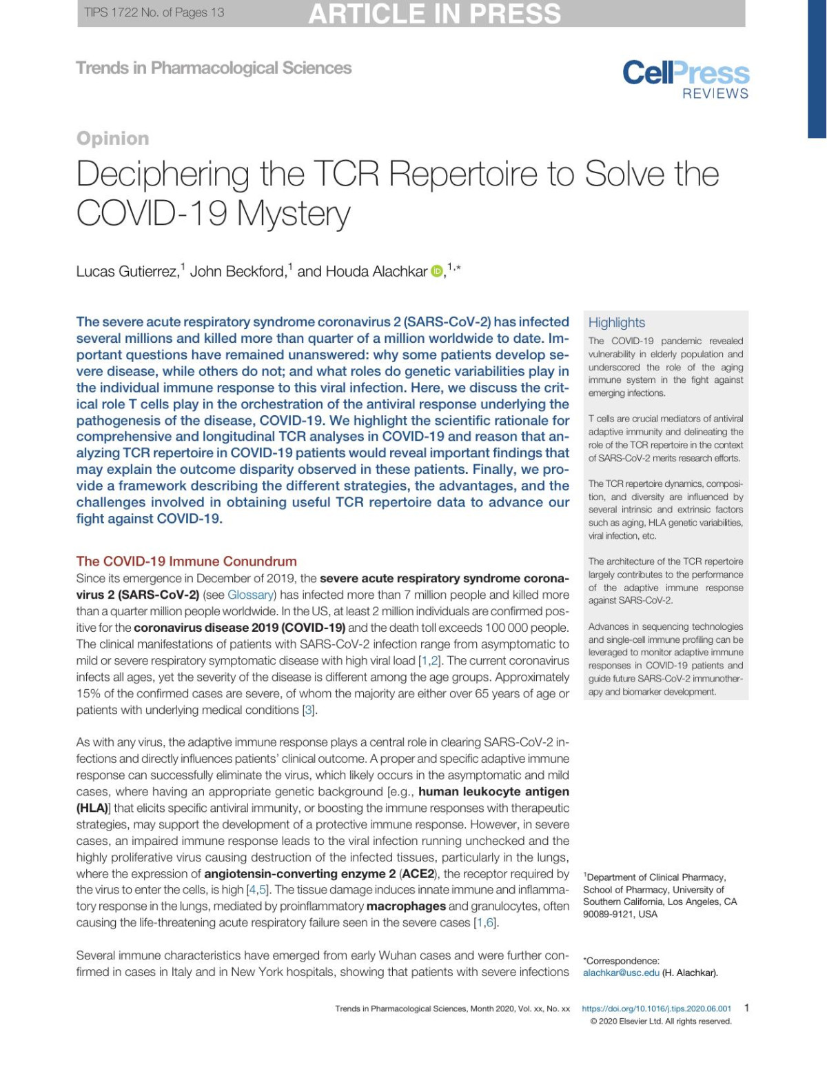 Deciphering The Tcr Repertoire To Solve The Covid19 Mystery Lucas Gutierrez John Beckford Houda Alachkar