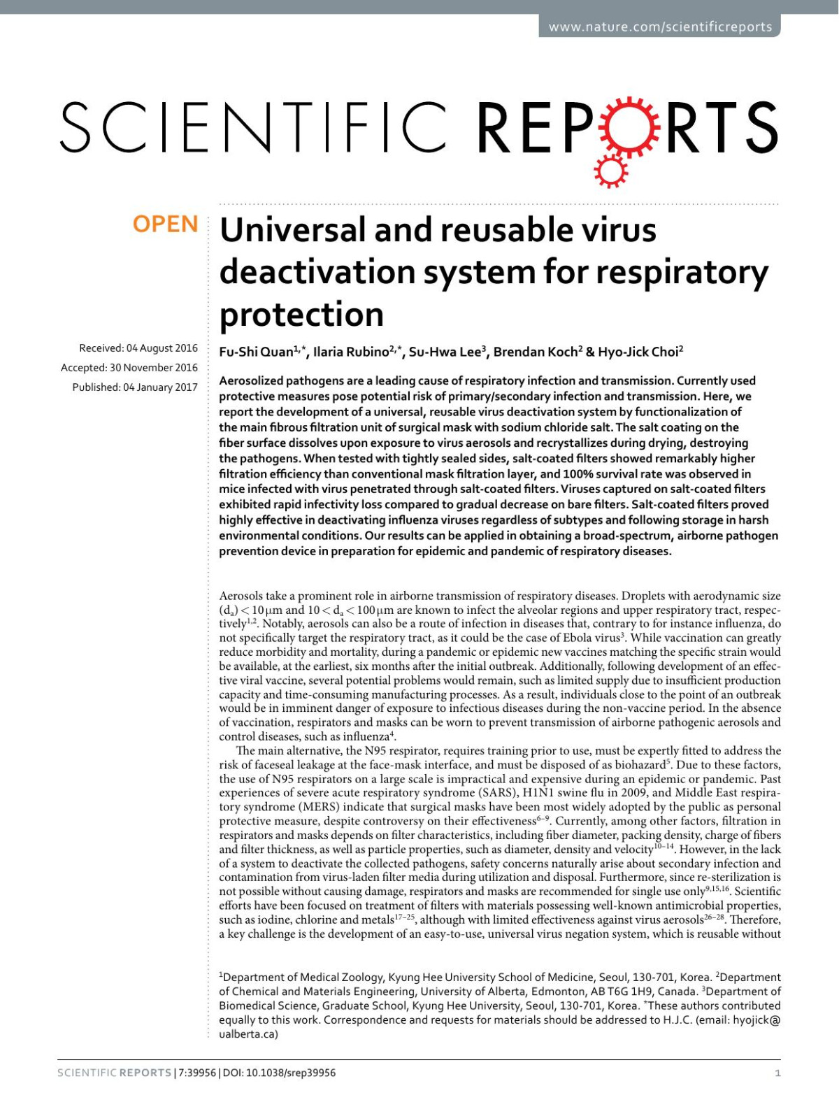 Universal And Reusable Virus Deactivation System For Respiratory Protection Fushi Quan Ilaria Rubino Suhwa Lee Brendan Koch Hyojick Choi