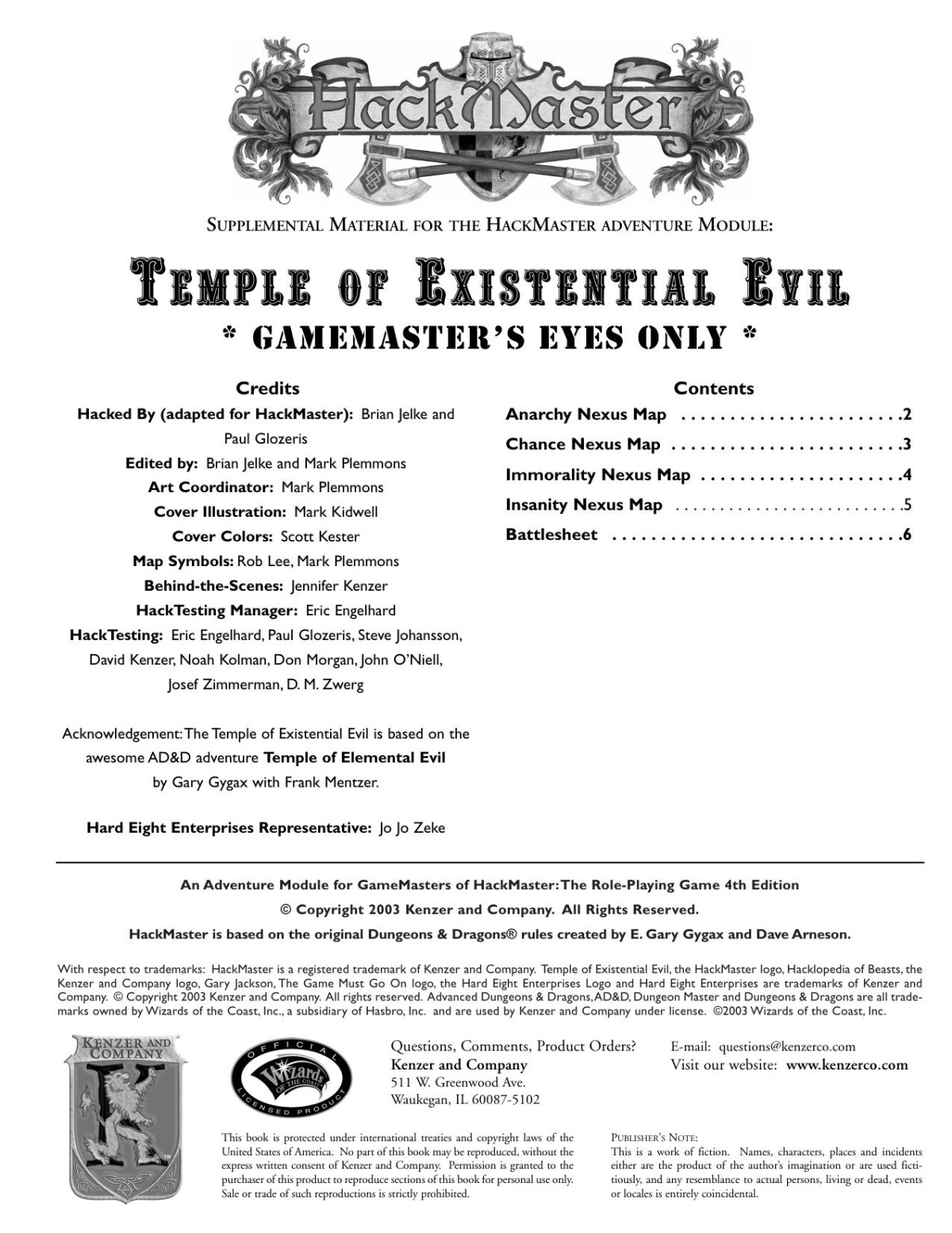 Hackmaster Temple Of Existential Evil Supplemental Material For The Adventure Module Brian Jelke