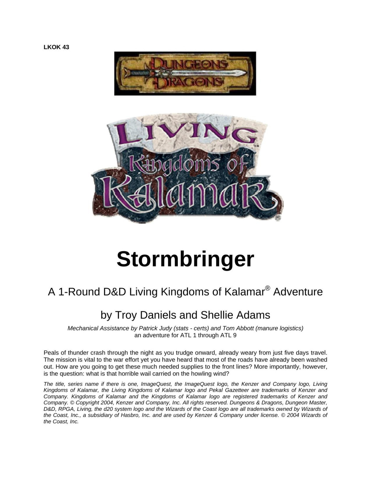 Lkok 43 Dd Living Kingdoms Of Kalamar Stormbringer Troy Daniels