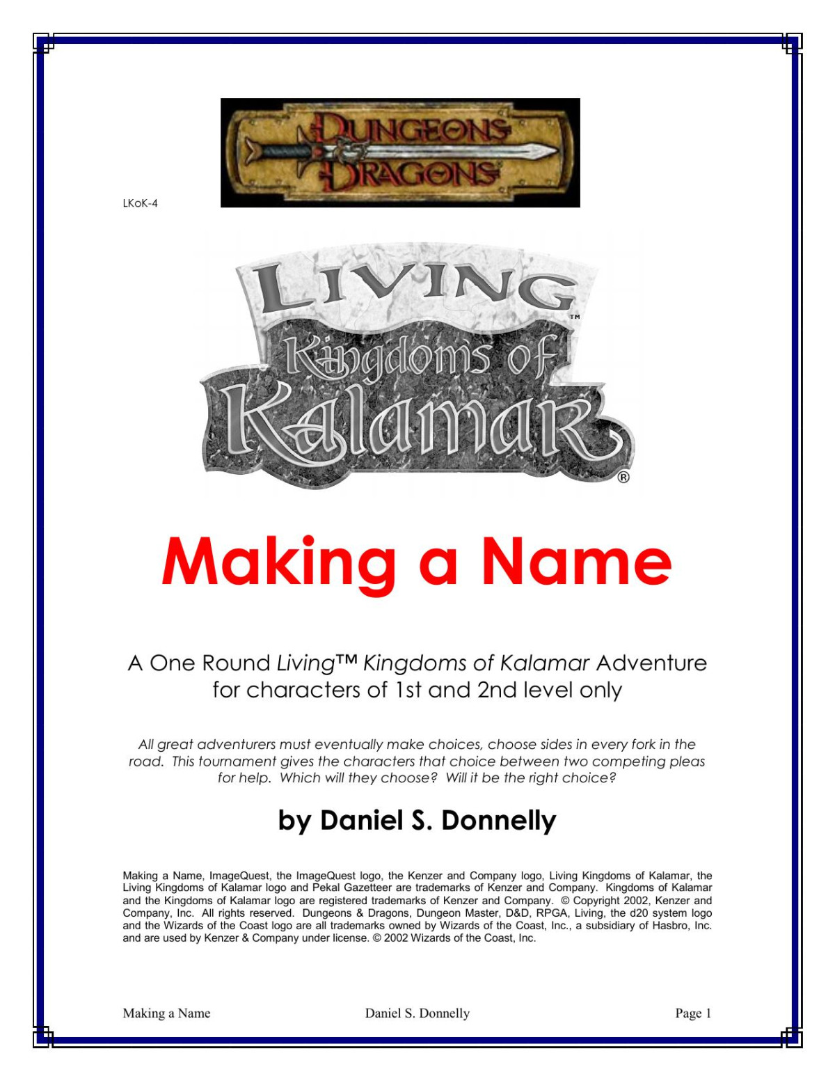 Lkok 04 Dd Living Kingdoms Of Kalamar Making A Name Daniel S Donnelly