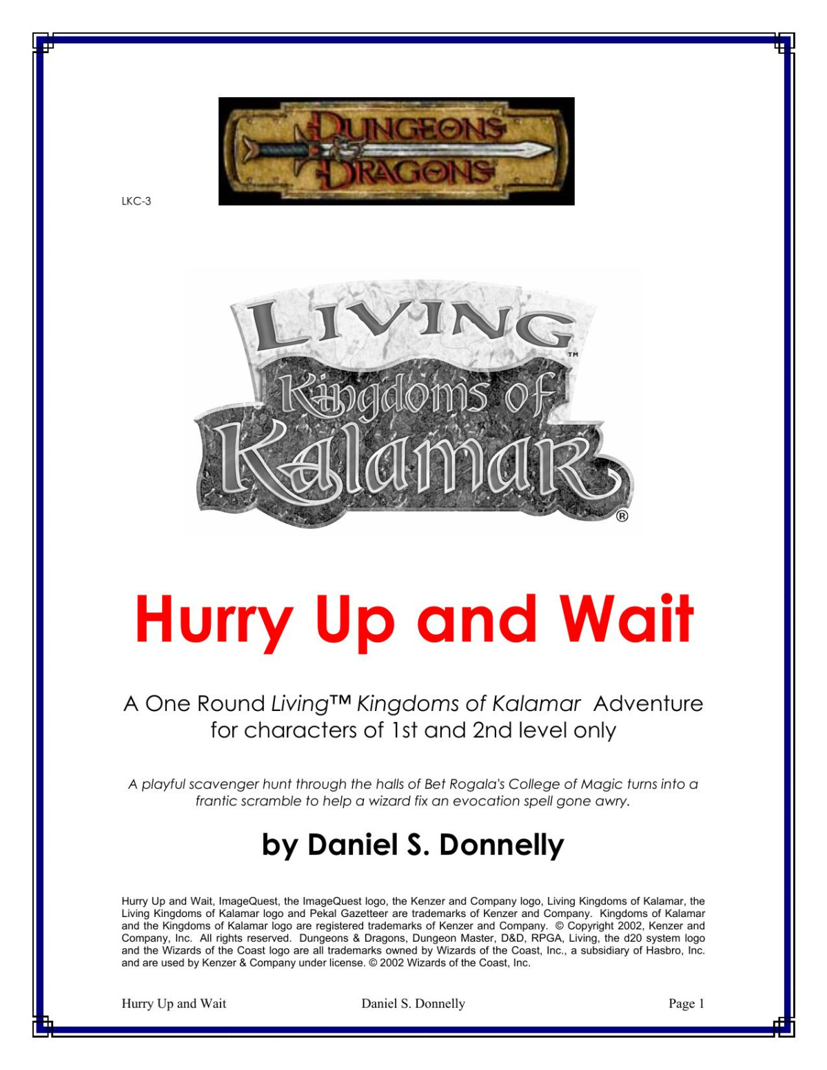Lkok 03 Dd Living Kingdoms Of Kalamar Hurry Up And Wait Daniel S Donnelly