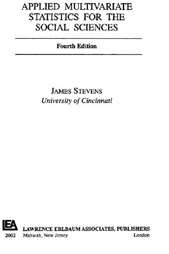 Applied Multivariate Statistics For The Social Sciences 4th Edition James P Stevens