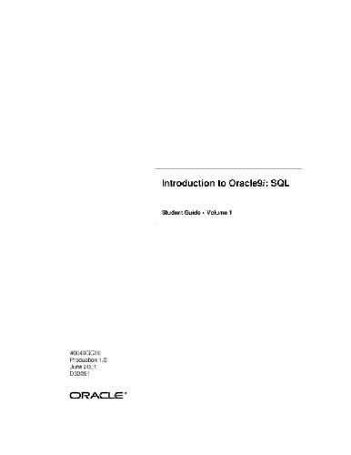 Introduction To Oracle 9i Sql Student Guide Vol 1