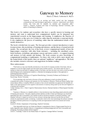 Gateway To Memory Introduction To Neural Network Modeling Of The Hippocampus And Learning Gluck