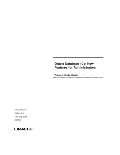 Oracle Database 10g New Features For Administrators Volume I Student Guidenew York