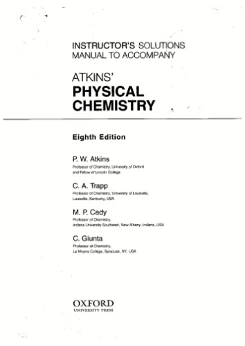 Instructors Solutions Manual To Accompany Atkins Physical Chemistry 6th Pwatkinscatrappmpcadycgiunta