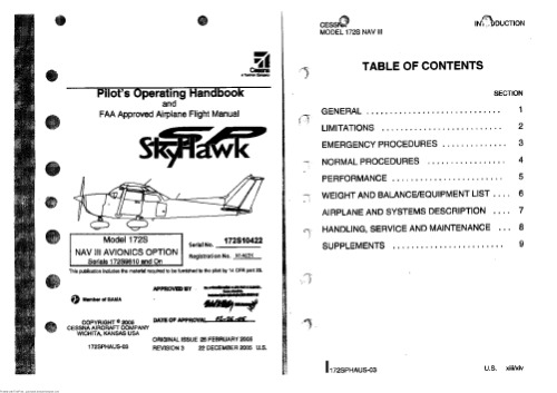 Pilots Operating Handbook And Faa Approved Airplane Flight Manual Cessna Model 172s Not Available
