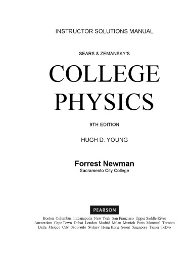 Instructors Solution Manuals To College Physics 9th Hugh D Young
