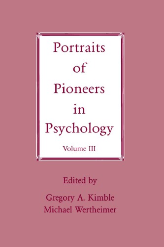 Portraits Of Pioneers In Psychology Reprint Gregory A Kimble Ed