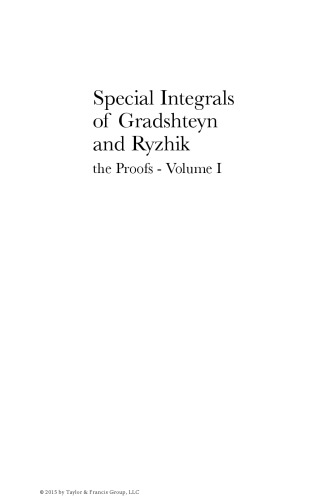 Special Integrals Of Gradshteyn And Ryzhik The Proofs 1st Victor H Moll