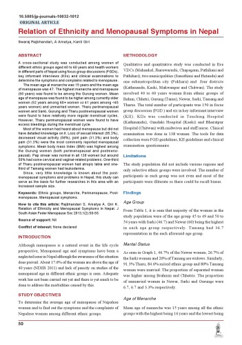 Relation Of Ethnicity And Menopausal Symptoms In Nepal Swaraj Rajbhandari