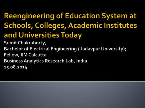 Reengineering Of Education System 1st Edition Sumit Chakraborty