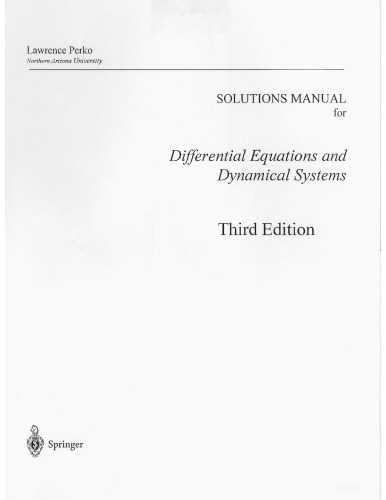 Instructors Solutions Manual To Differential Equations And Dynamical Systems 3rd Edition Lawrence Perko