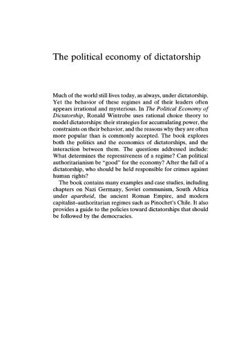 The Political Economy Of Dictatorship Ronald Wintrobe