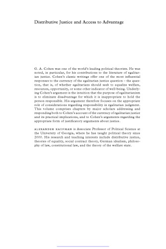 Distributive Justice And Access To Advantage G A Cohens Egalitarianism Alexander Kaufman